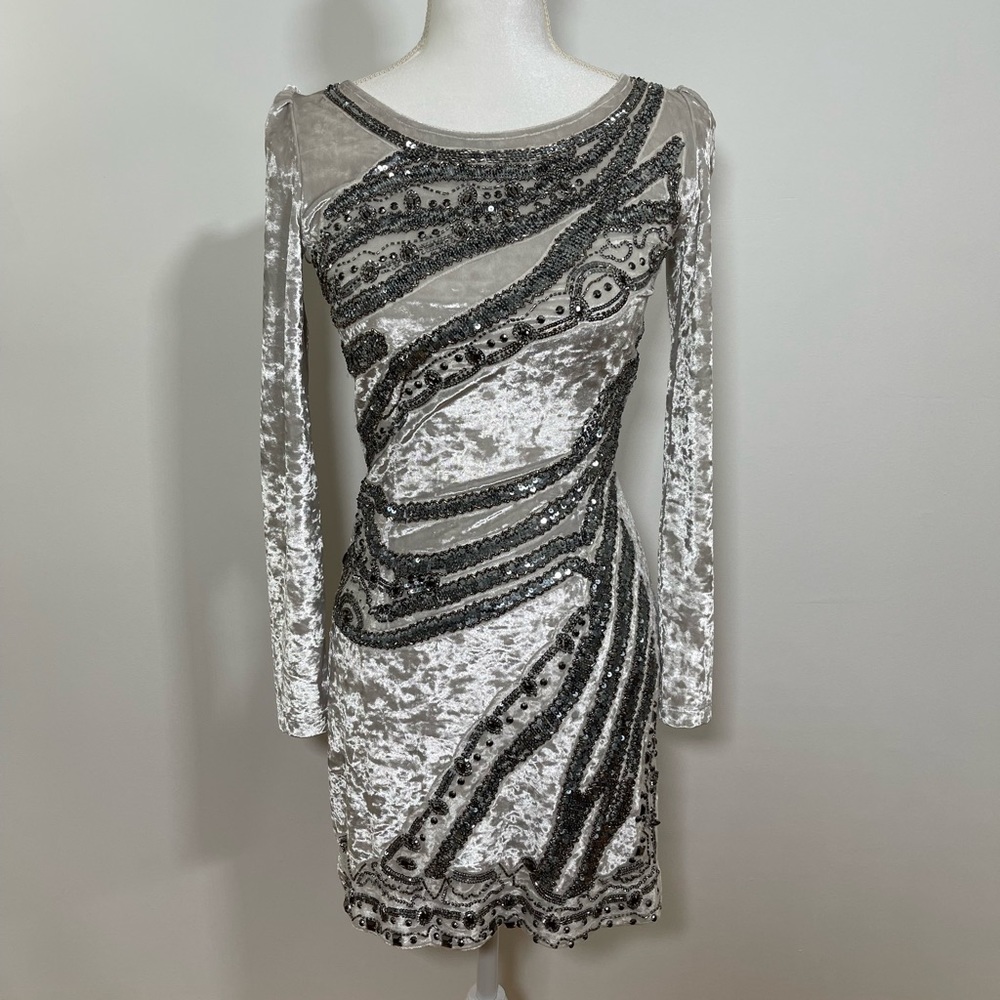 UO crushed velvet and sequin silver dress, size small